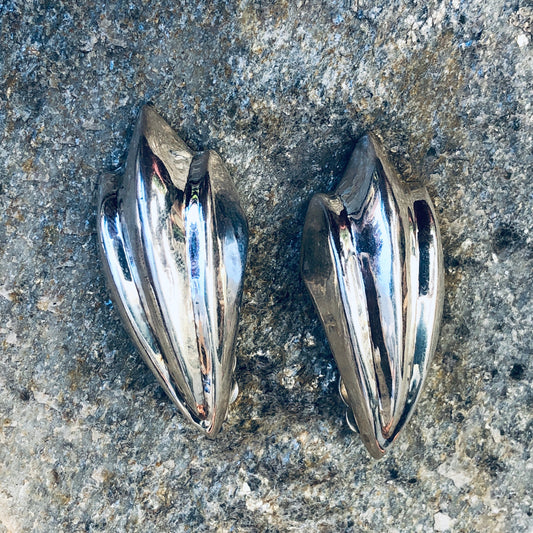 Sterling Silver Domed Repoussé Large Clip On Earrings