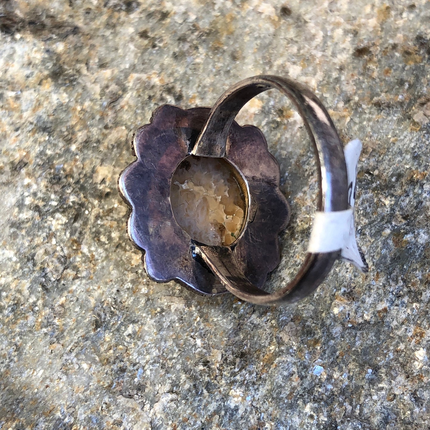 Druzy Agate & Coral Sterling Silver Ring