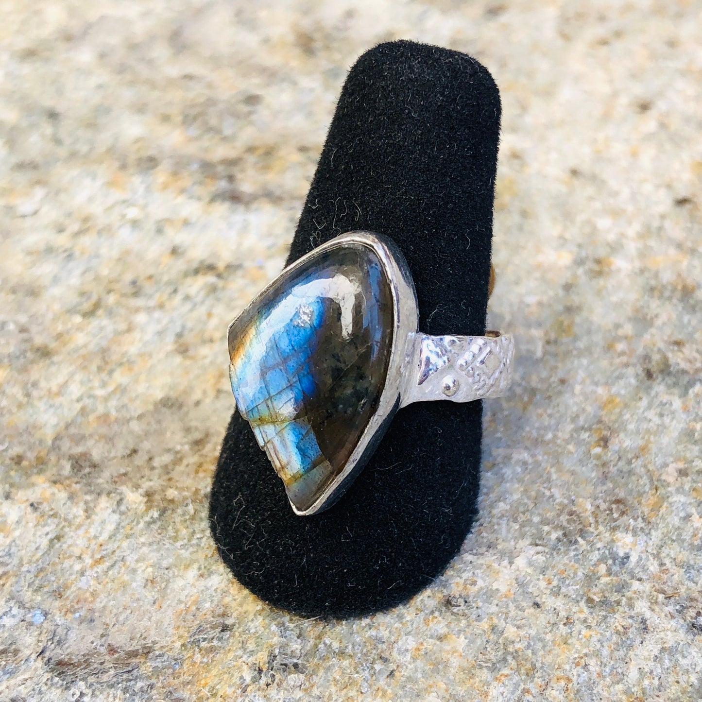 Labradorite Gemstone Bezel Set in Sterling Silver Ring