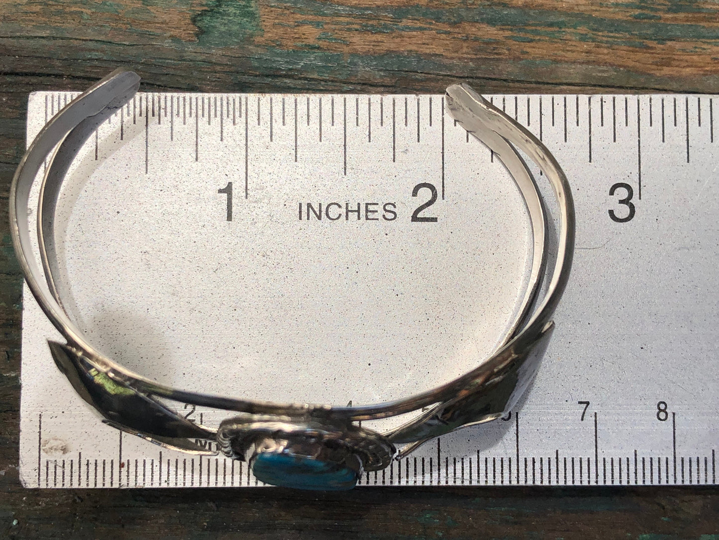 Vintage Turquoise Native American Sterling Silver Southwest Old Pawn Moon Cuff Bracelet