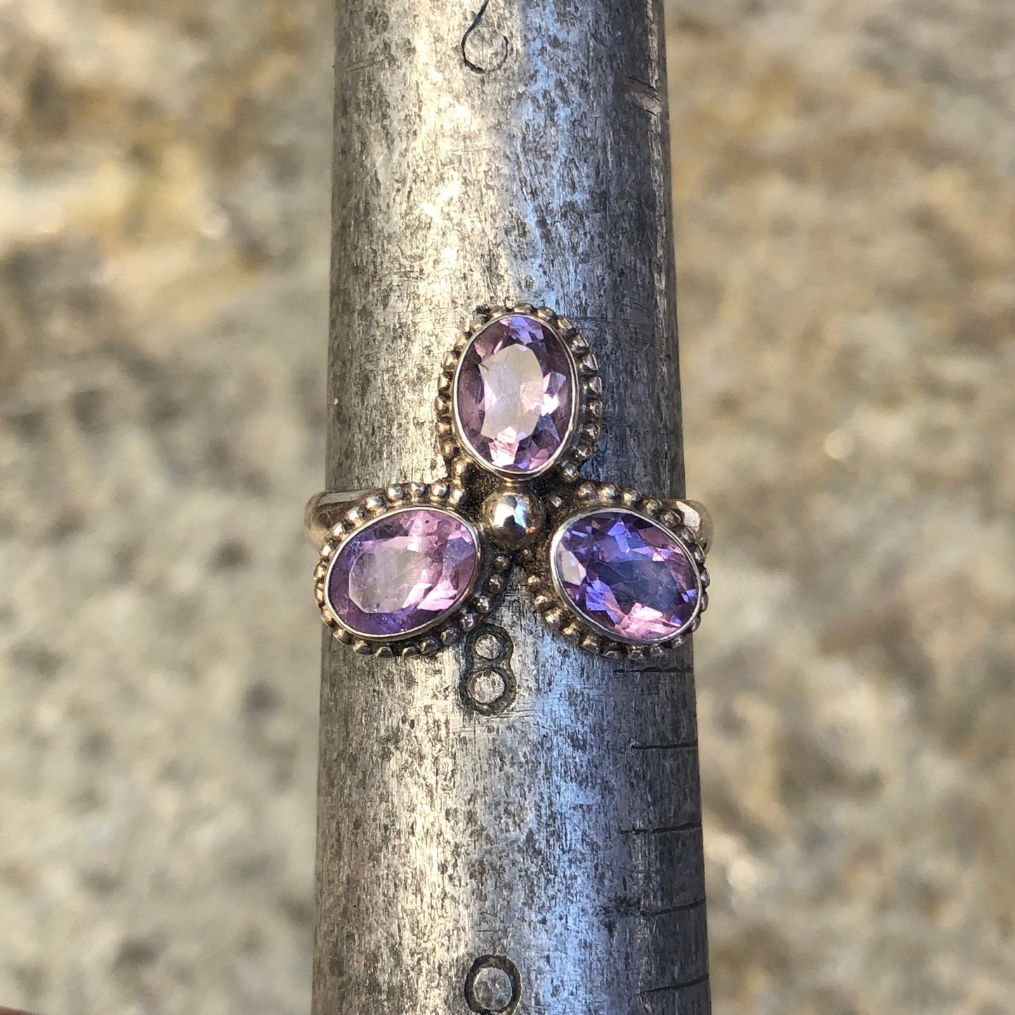Triple Amethyst & Sterling Silver Flower Ring