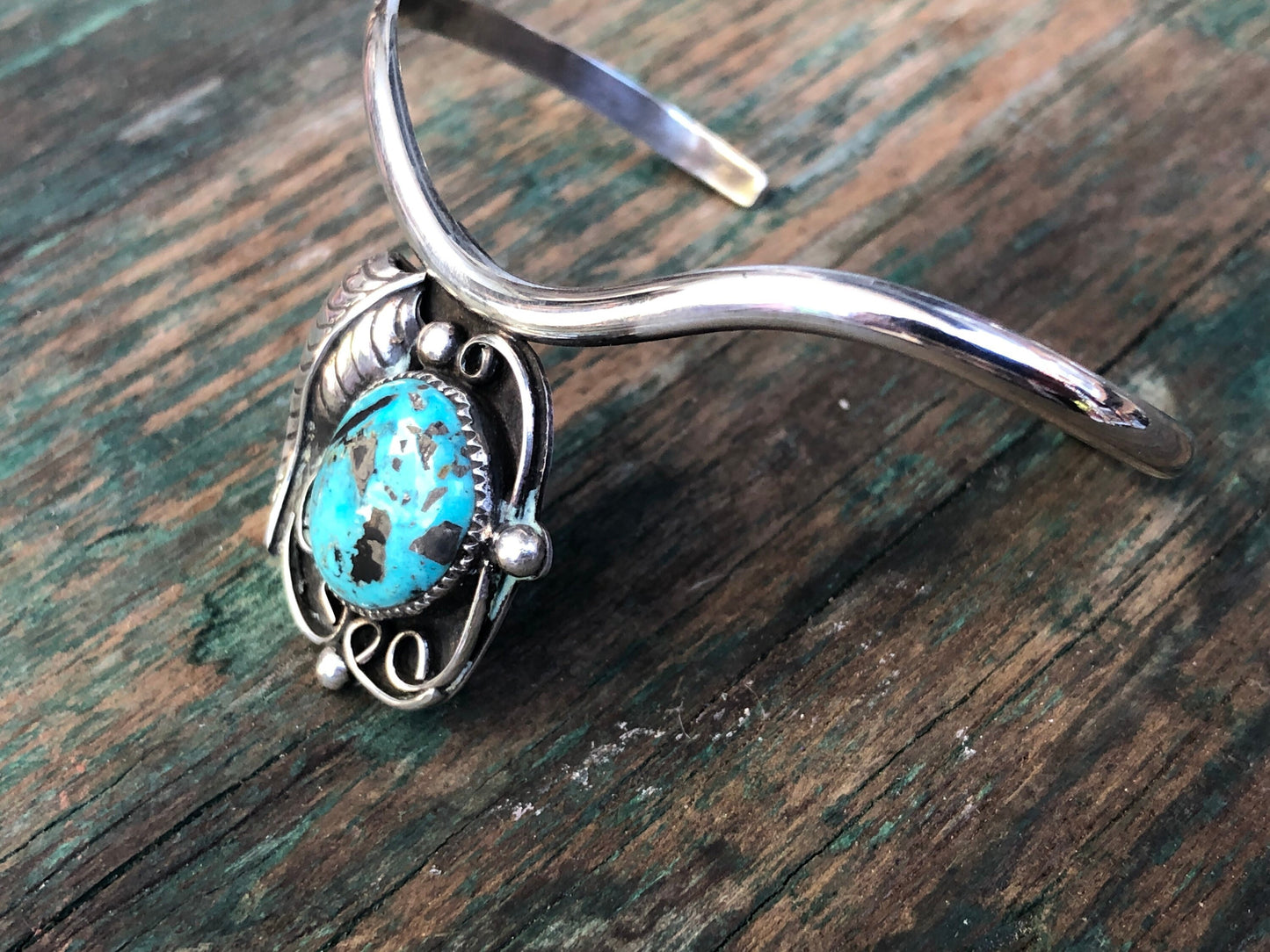 Unique Chevron Native American Sterling Silver Turquoise Cuff Bracelet