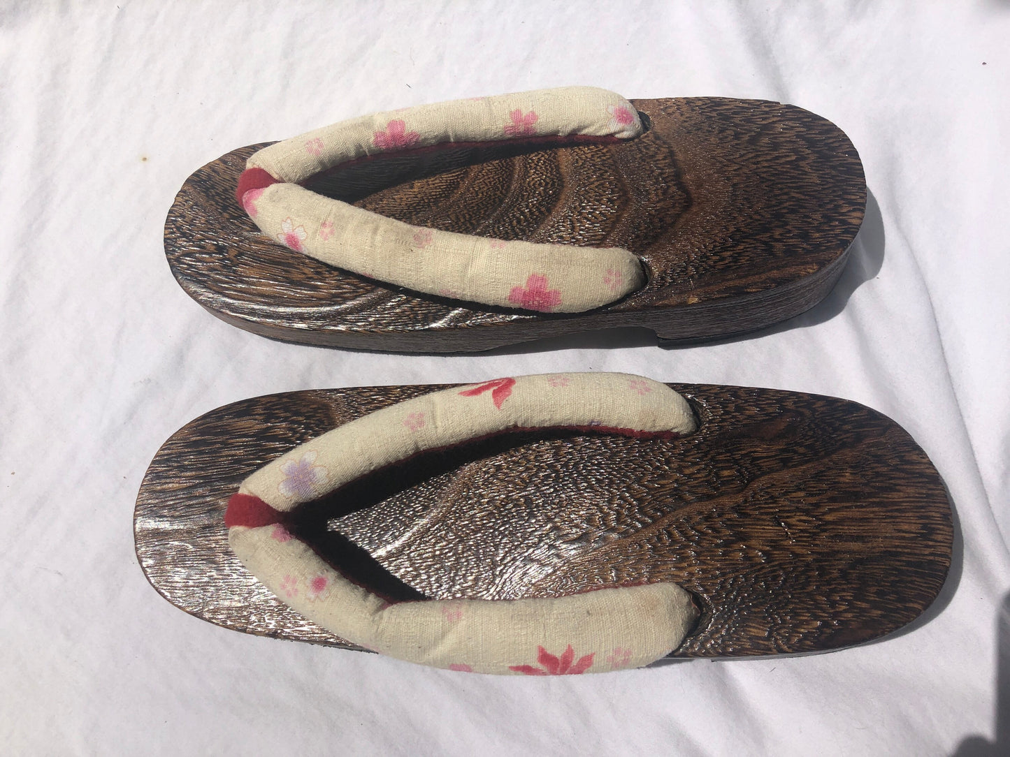 Unique Asian Wooden Sole Yellow & Pink Floral Thong Sandals
