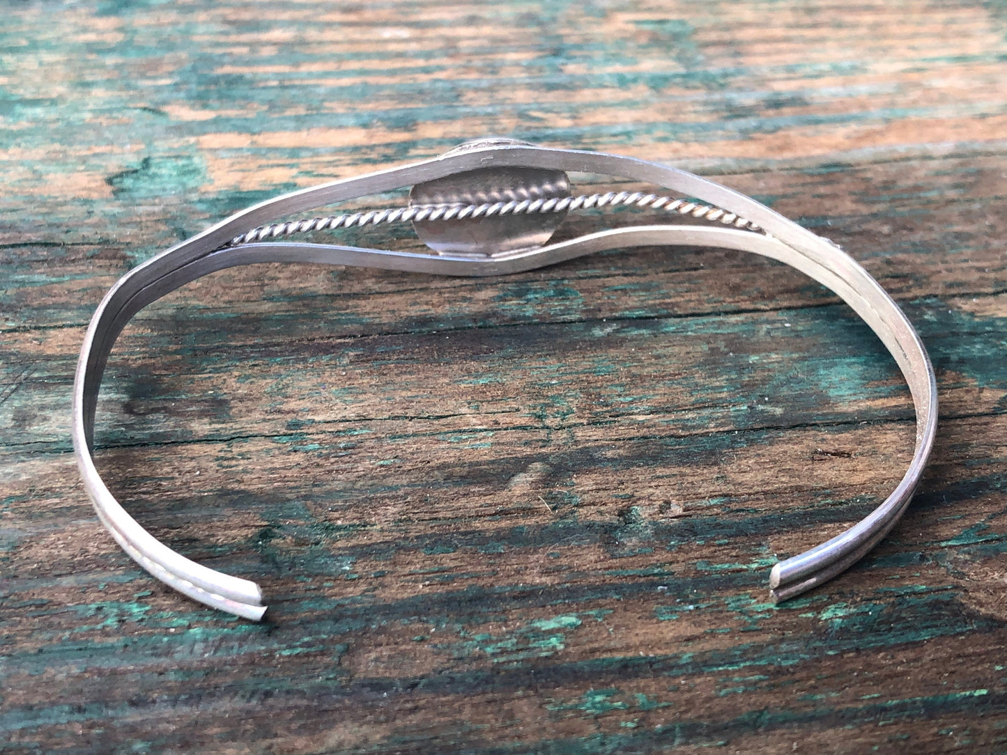Native American Domed Shadowbox Turquoise Sterling Silver Cuff Bracelet