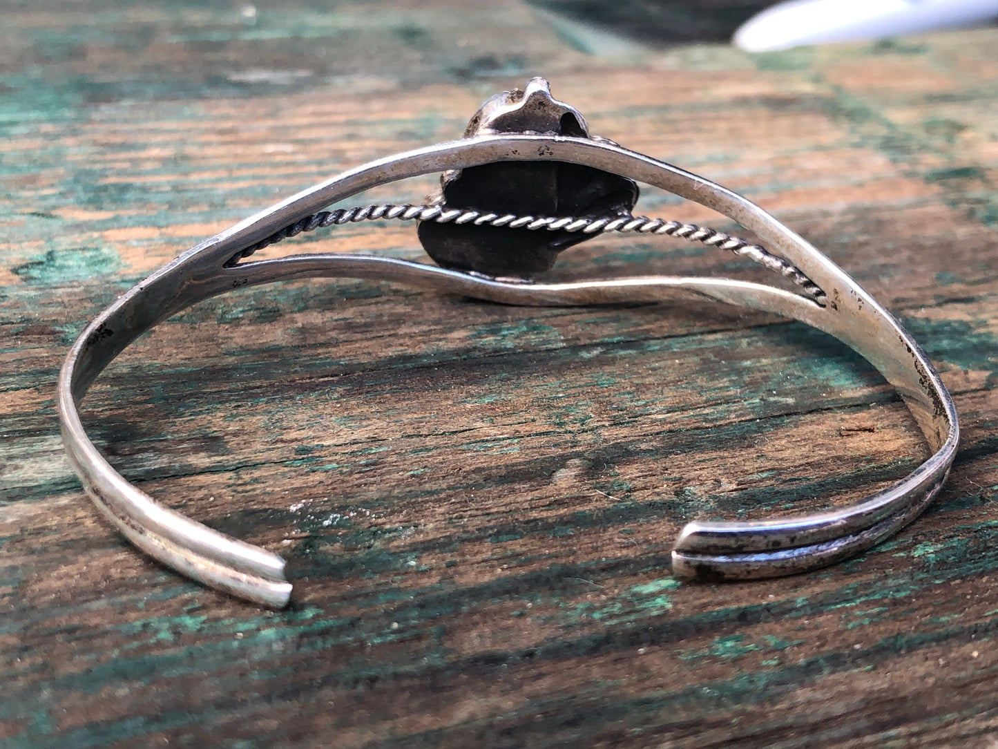 Gorgeous 2 stone Turquoise Gemstone Native American Vintage Sterling Silver Cuff Bracelet