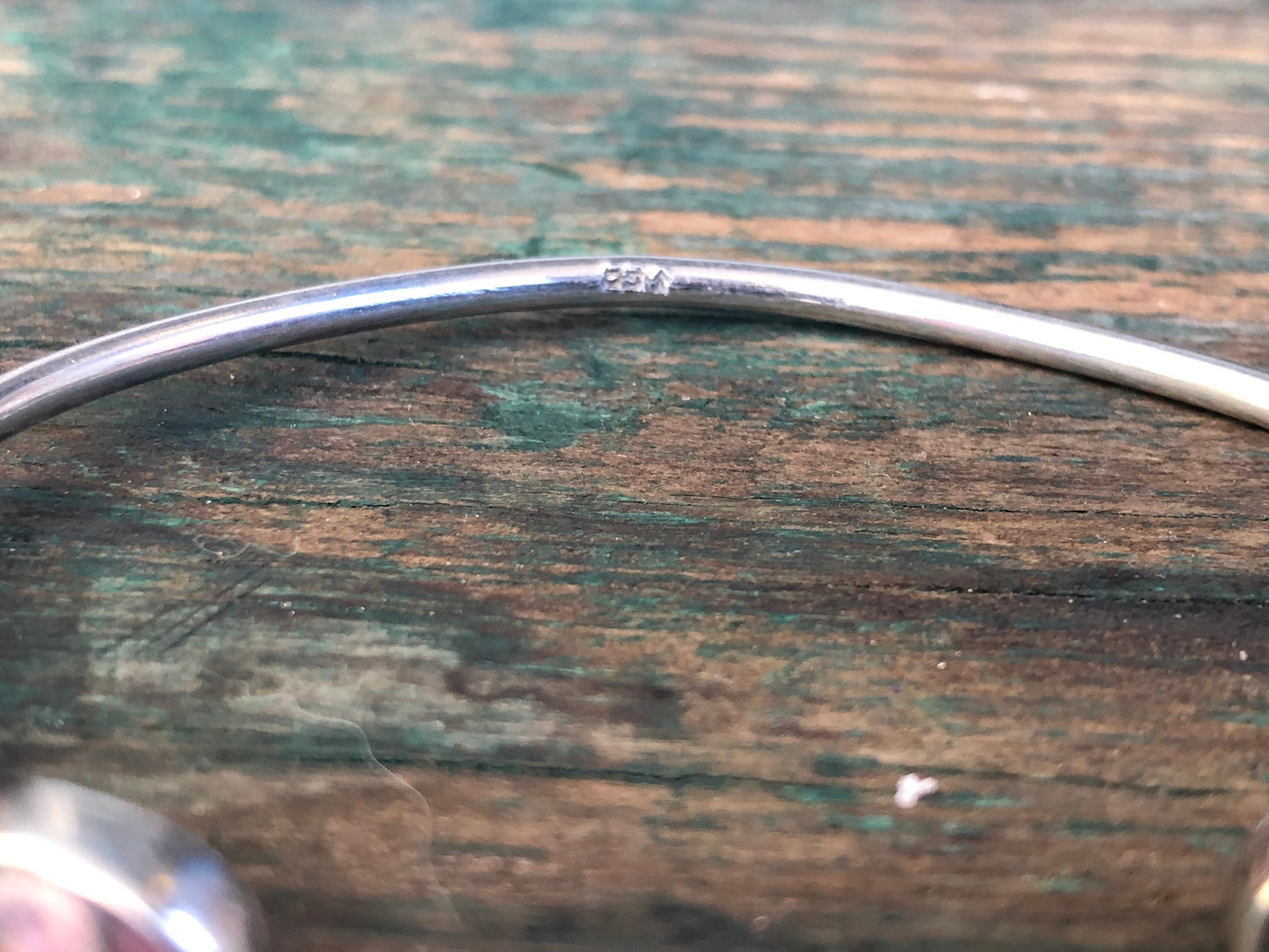 Vintage Sterling Silver Pink & Black Rhodonite Gemstone Reverse Cuff Bracelet