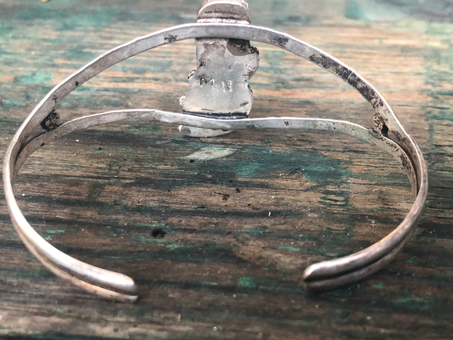 Navajo Native American Sterling Silver Turquoise Dapped Leaf Cuff Bracelet