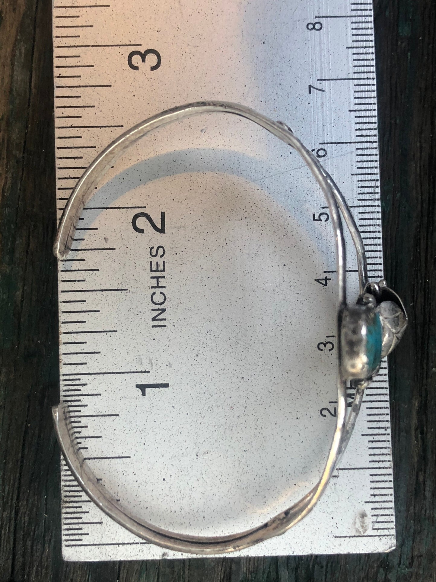 Navajo Native American Sterling Silver Turquoise Dapped Leaf Cuff Bracelet