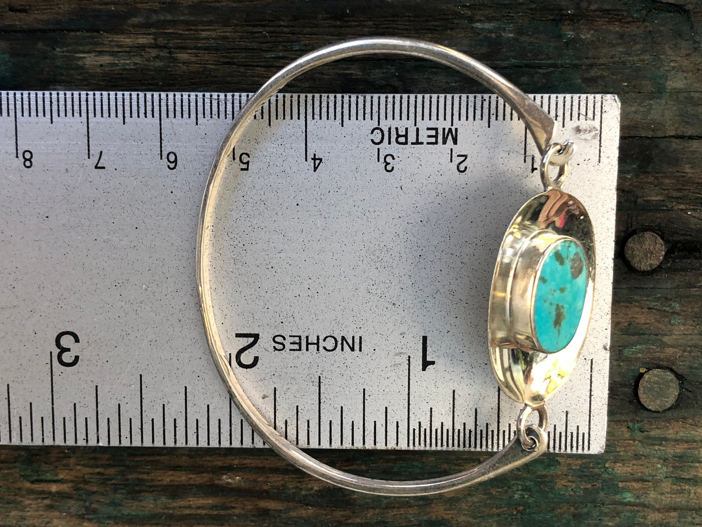 Vintage Turquoise Sterling Silver Pressure Hinged Bangle Bracelet