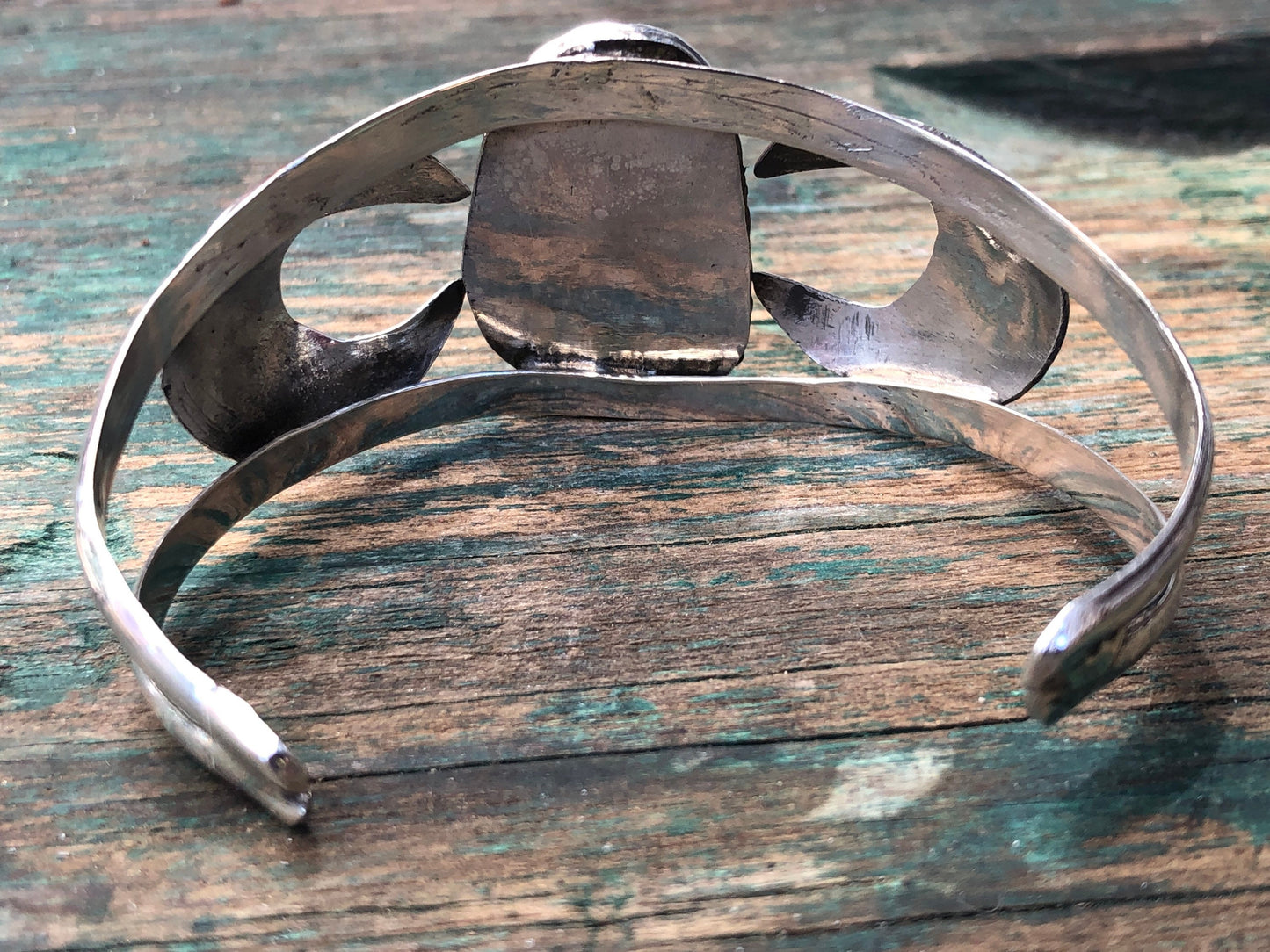 Vintage Turquoise Native American Sterling Silver Southwest Old Pawn Moon Cuff Bracelet