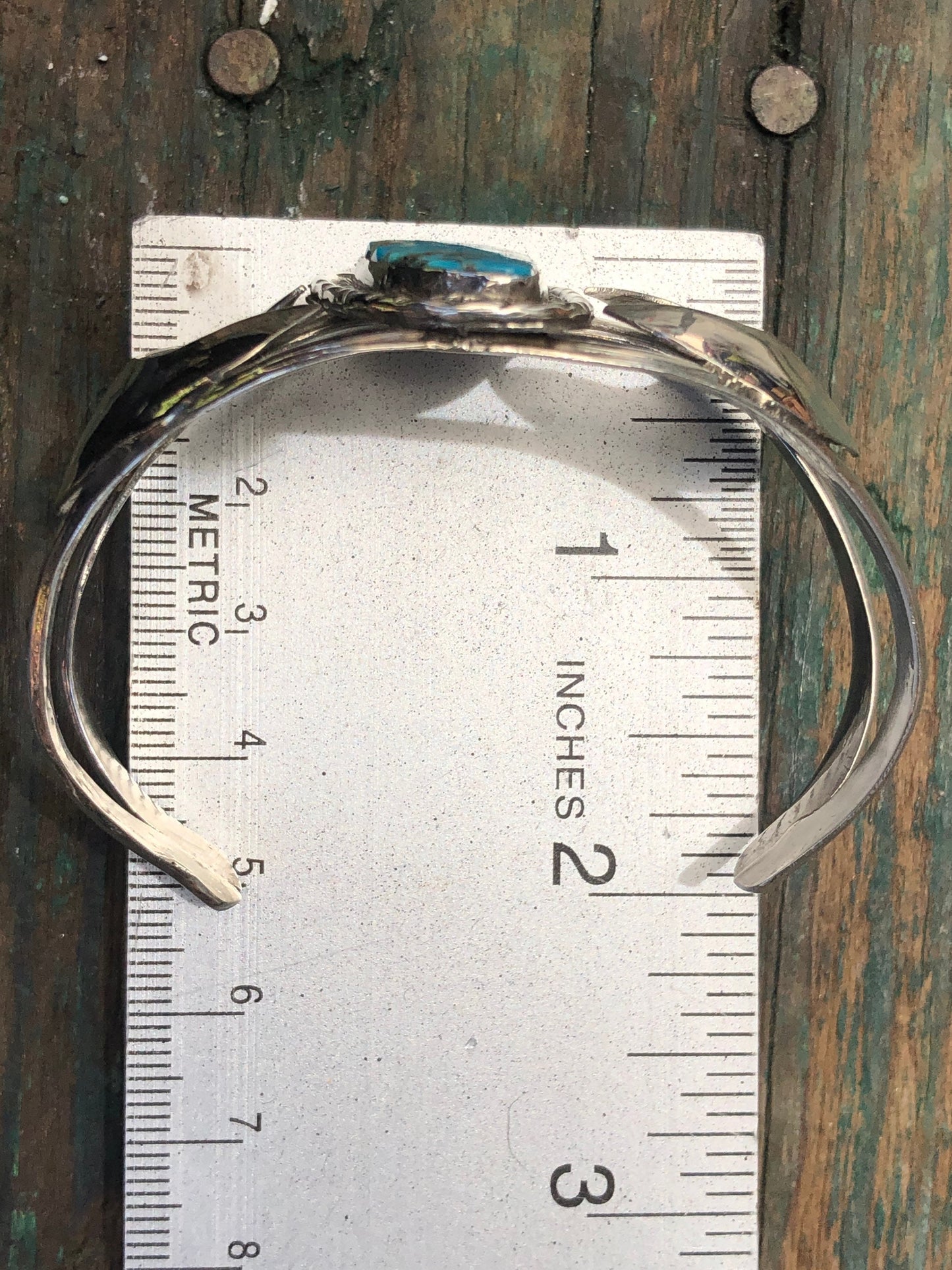 Vintage Turquoise Native American Sterling Silver Southwest Old Pawn Moon Cuff Bracelet