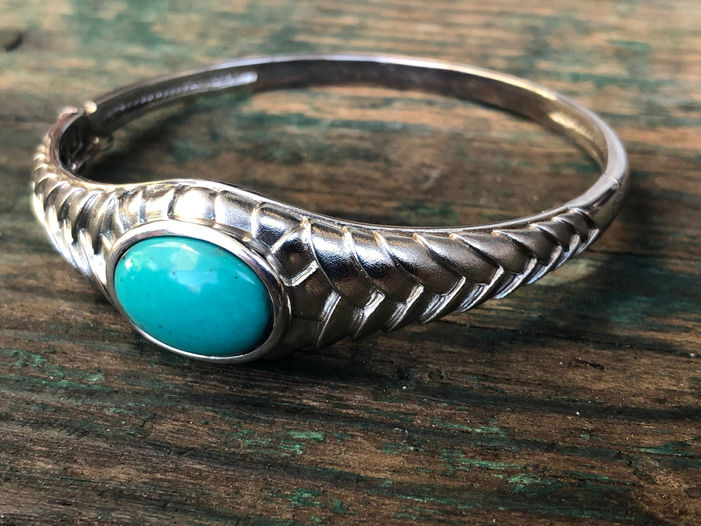 Sterling silver vintage turquoise geometric bangle bracelet