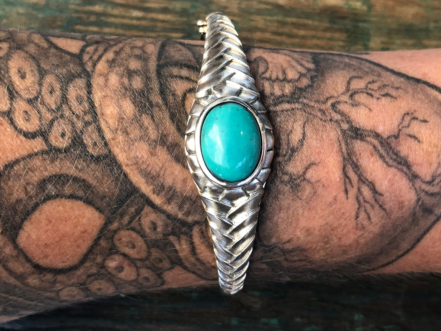 Sterling silver vintage turquoise geometric bangle bracelet