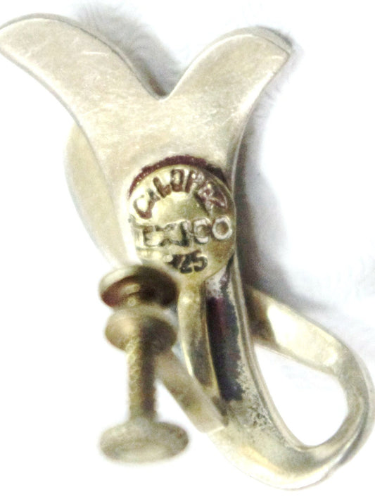 Vintage Sterling Silver Squash Blossom Native S.American Indian Screw Back Earrings