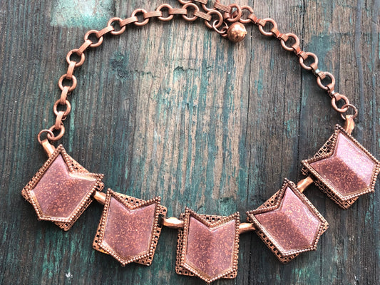 Vintage Copper & Foil Confetti Lucite Choker Necklace