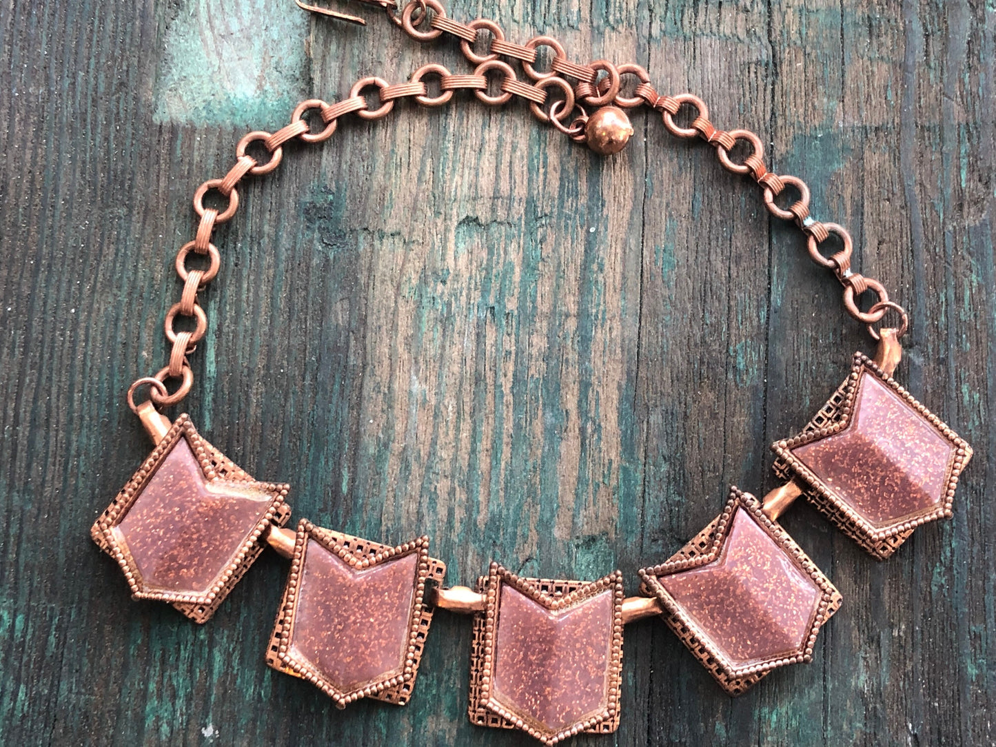 Vintage Copper & Foil Confetti Lucite Choker Necklace