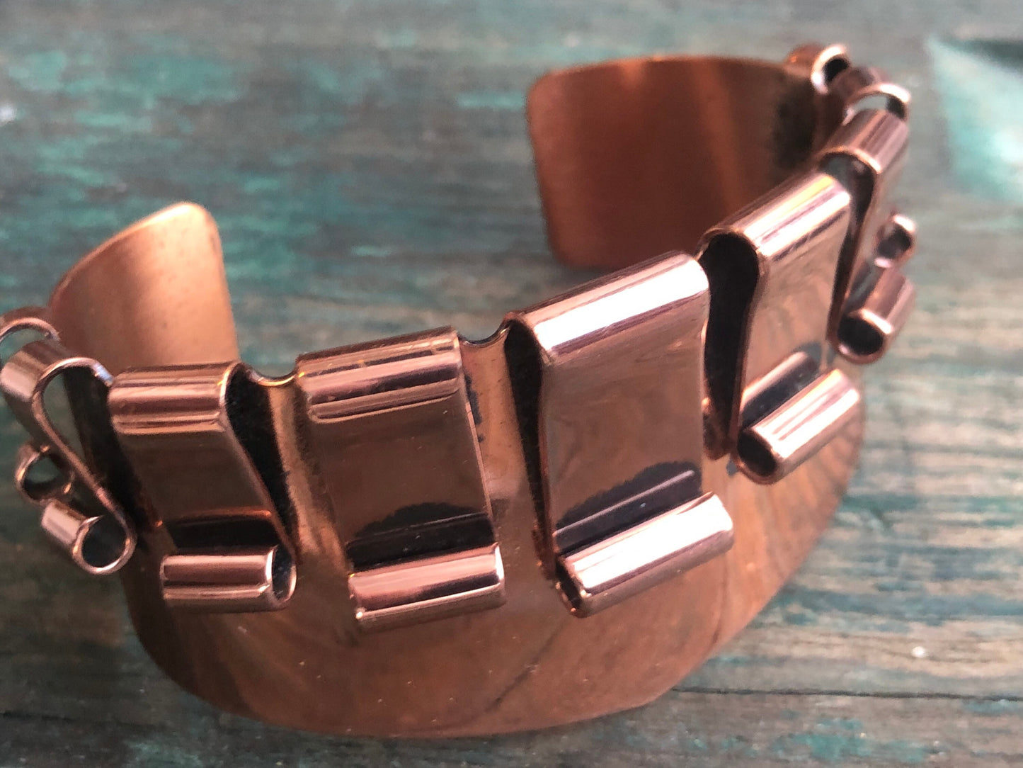 Vintage Renoir Copper Chevron 3D Unique Cuff Bracelet