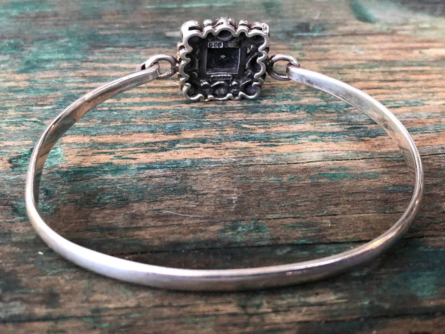 Sterling Silver Multi Gemstone ( onyx, turquoise, coral, jasper)  hinged Bangle Bracelet