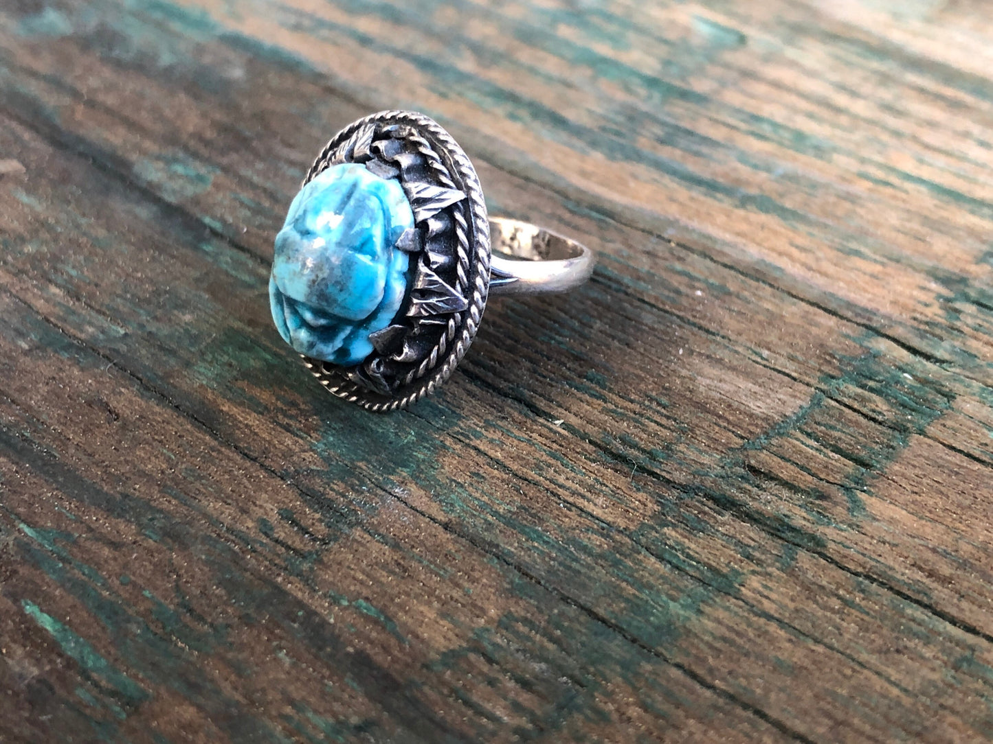 Antique Blue Enamel Scarab Sterling Silver Art Nouveau English Hallmarked Ring