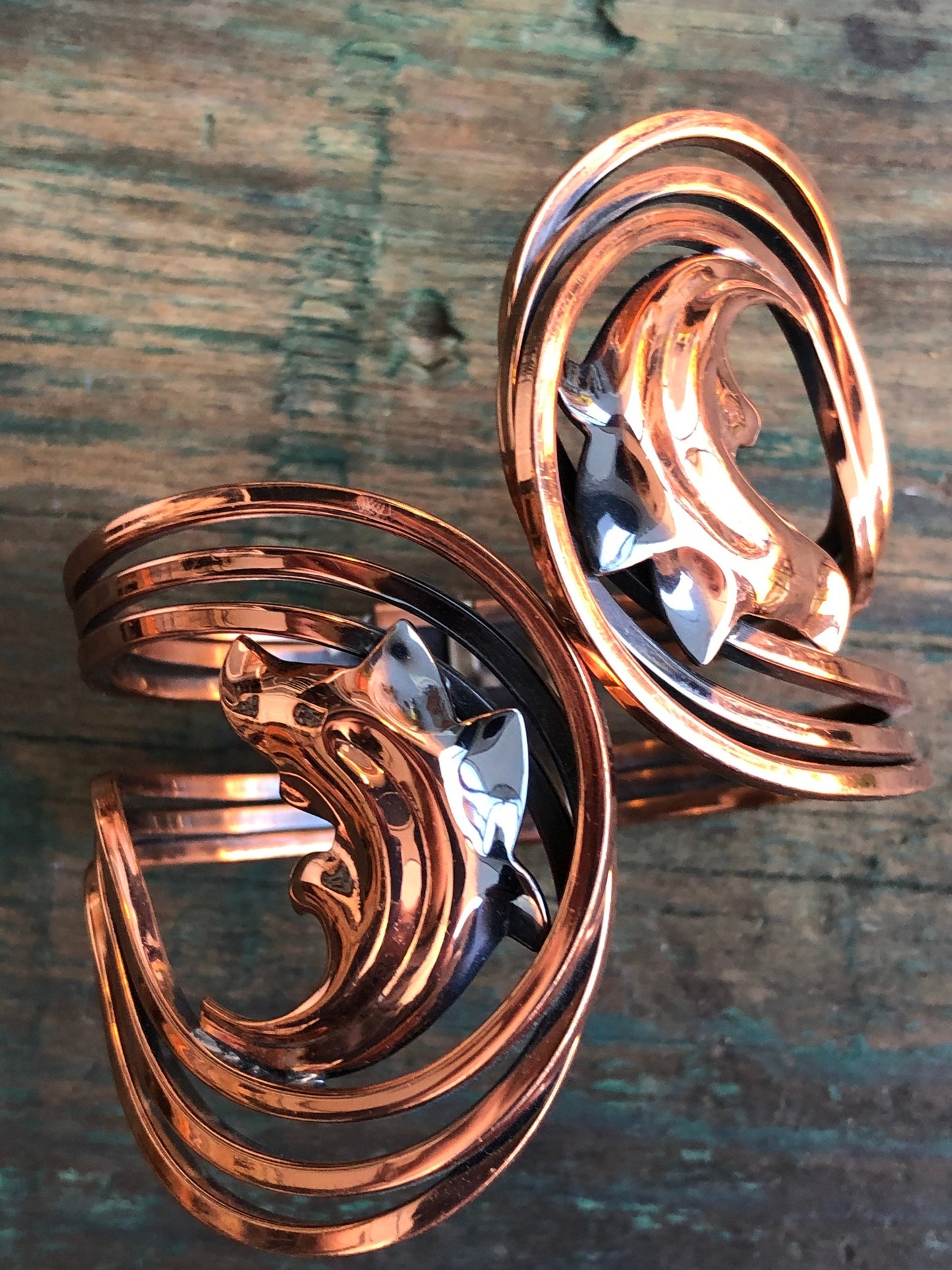 Vintage Unique Renoir Matisse Cooper Chunky Hinged Clamper Cuff Bangle Bracelet