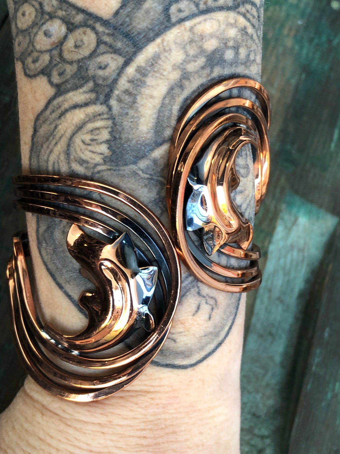 Vintage Unique Renoir Matisse Cooper Chunky Hinged Clamper Cuff Bangle Bracelet
