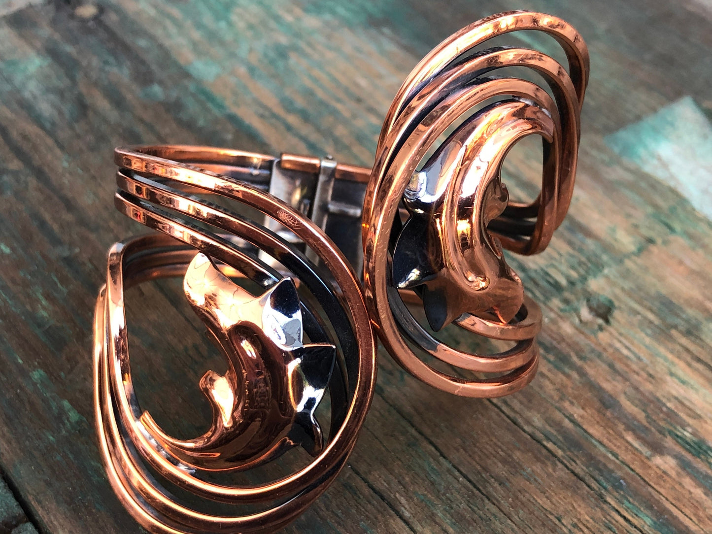 Vintage Unique Renoir Matisse Cooper Chunky Hinged Clamper Cuff Bangle Bracelet
