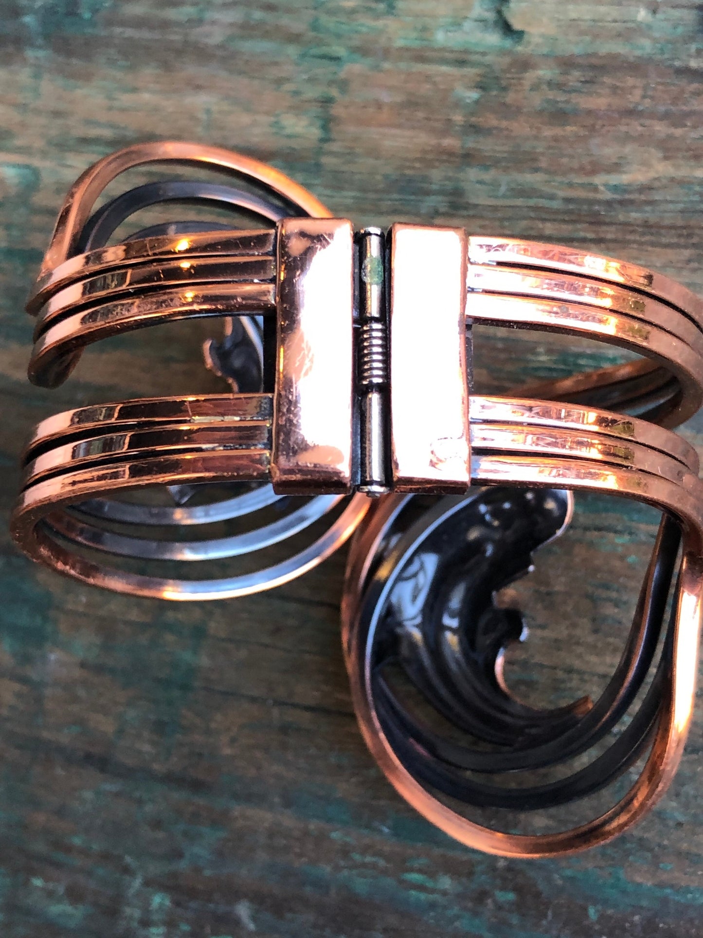 Vintage Unique Renoir Matisse Cooper Chunky Hinged Clamper Cuff Bangle Bracelet