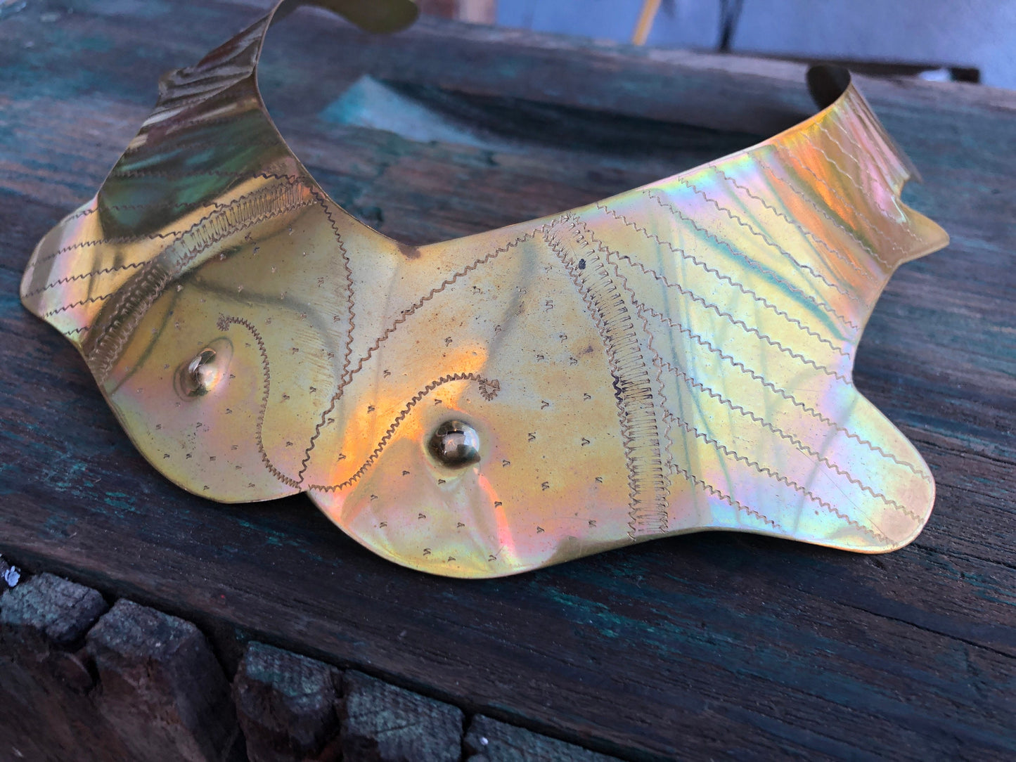 Vintage Engraved Brass Double Fish Bib Collar Necklace