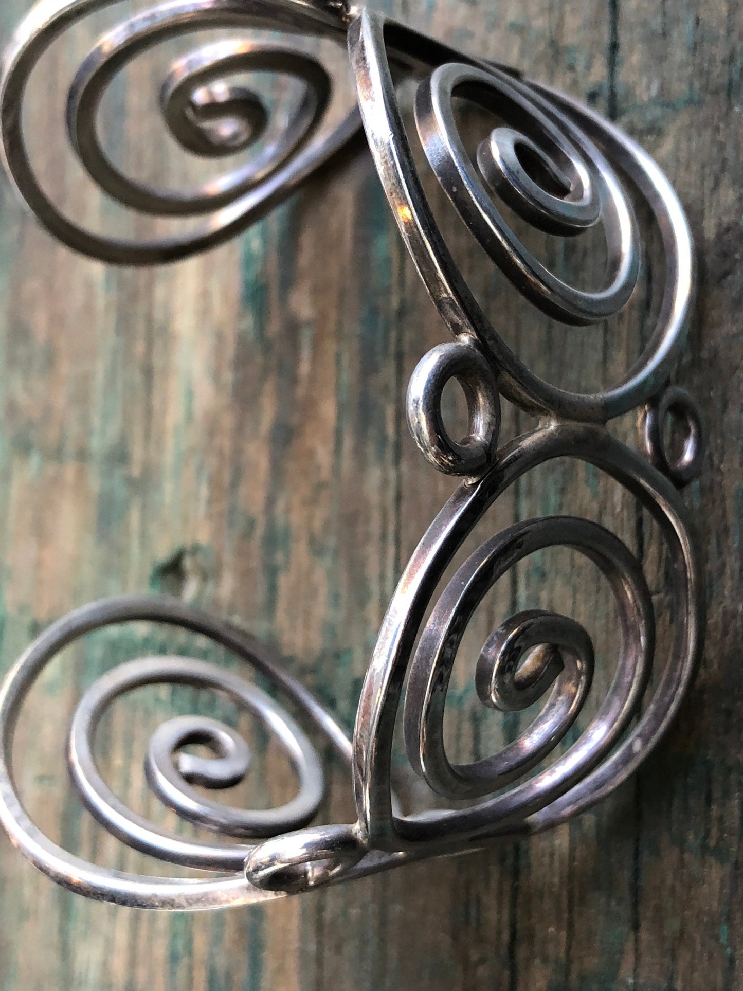 Vintage Sterling Modernist Swirl Cuff Bracelet