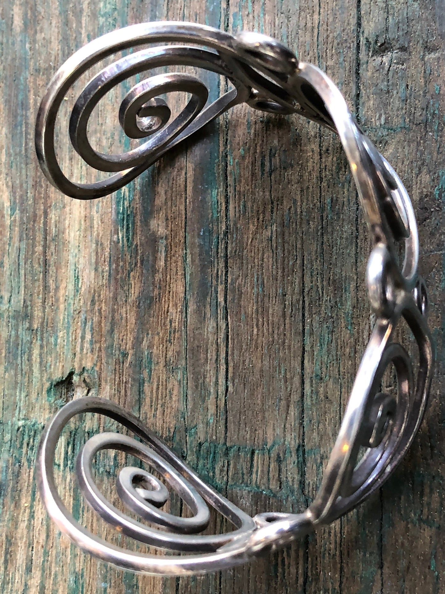 Vintage Sterling Modernist Swirl Cuff Bracelet
