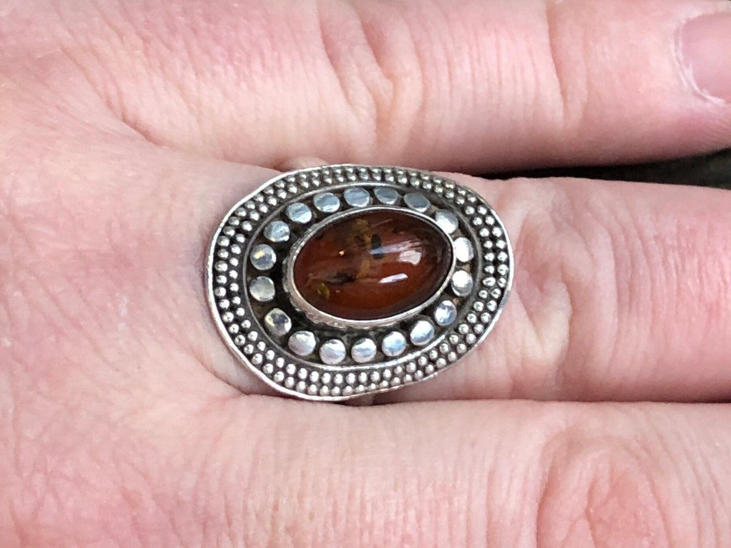 Vintage Sterling Silver & Baltic Amber Ring