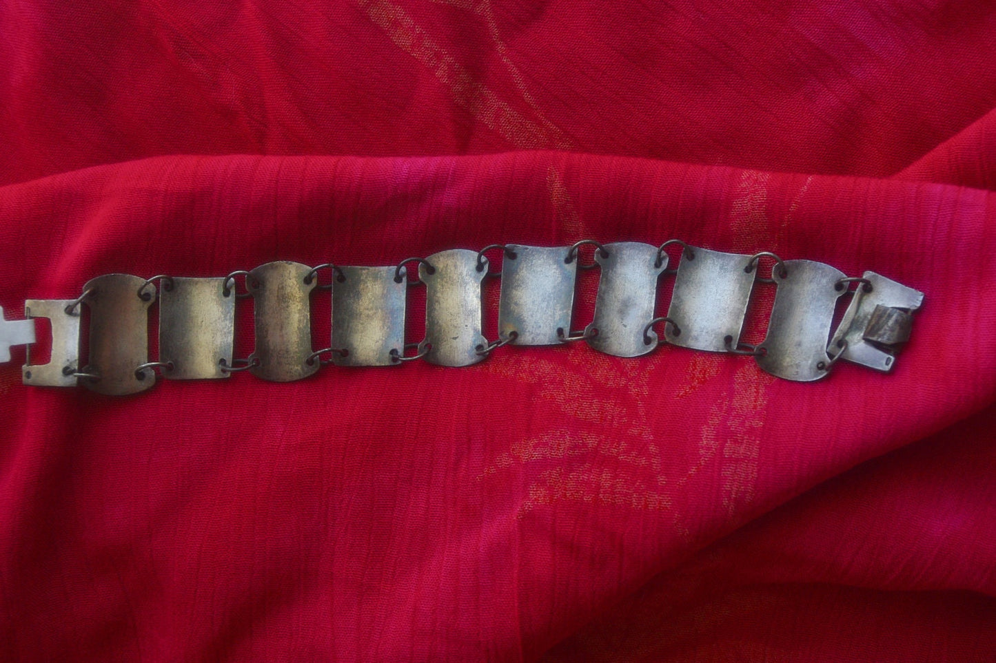 Antique Incan 800 Sterling Coin Silver Tribal Effigies Link Panel Bracelet