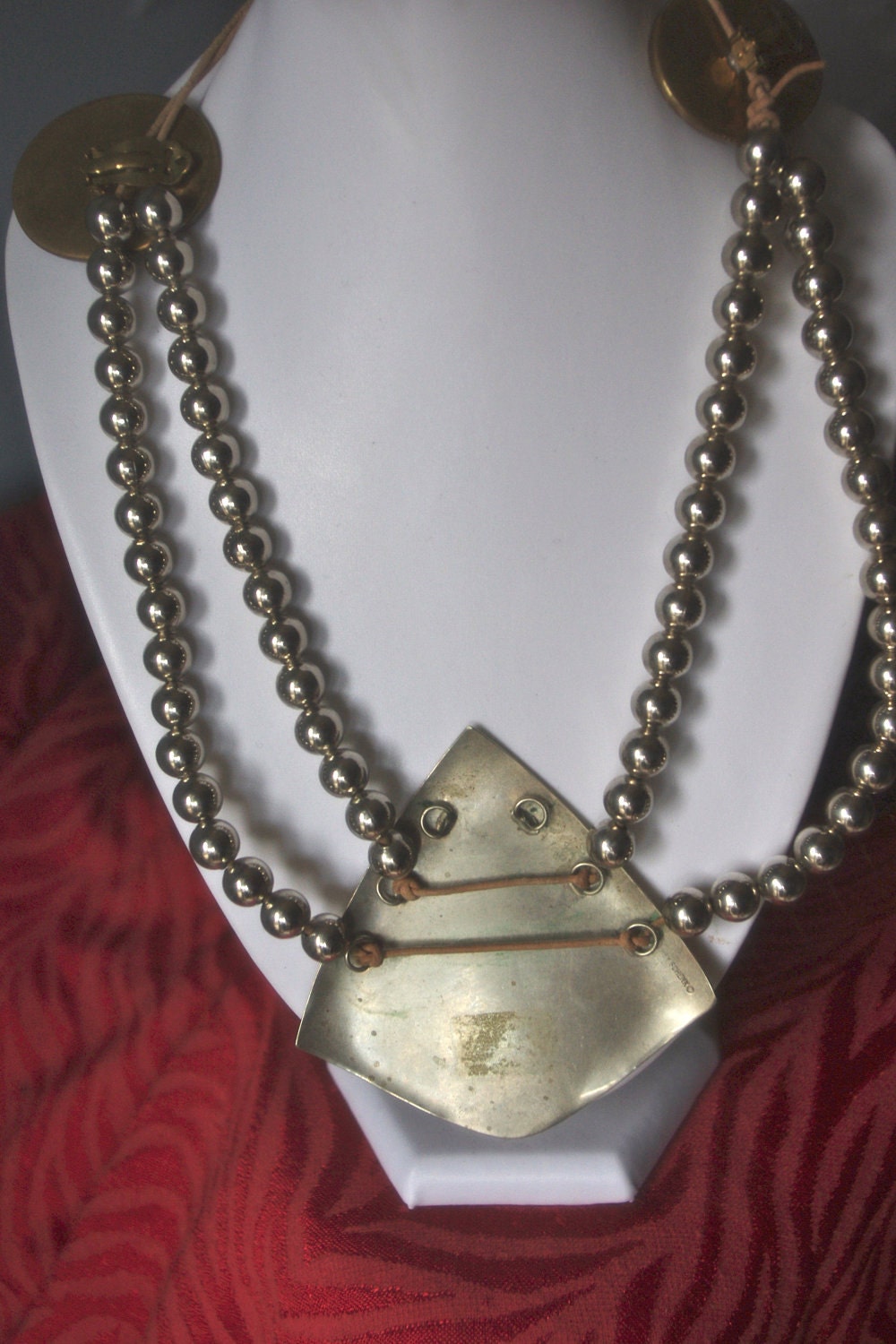 Audrey Schenk Large Silver & Amber Art Glass Southwest Bib Necklace