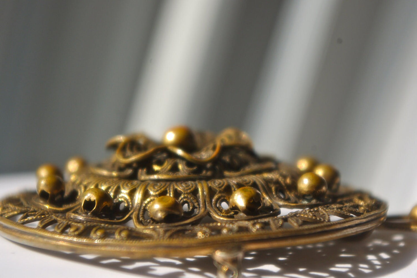 Steampunk Victorian Brass Filigree Czechoslovakian Removable Pendant Necklace