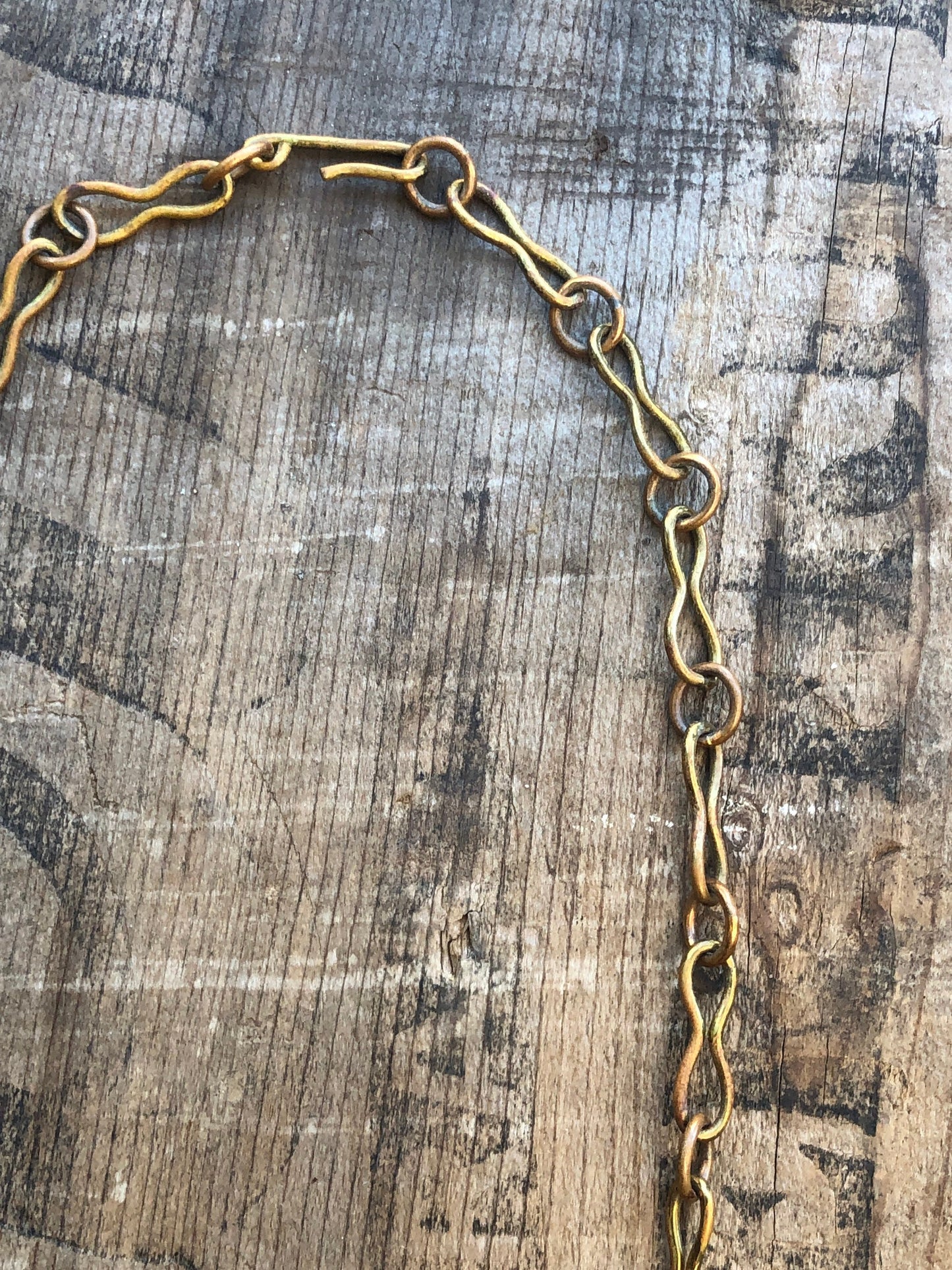 Vintage Mexican Mixed Metal Copper & Brass with Green Jade Agate Gemstone Necklace