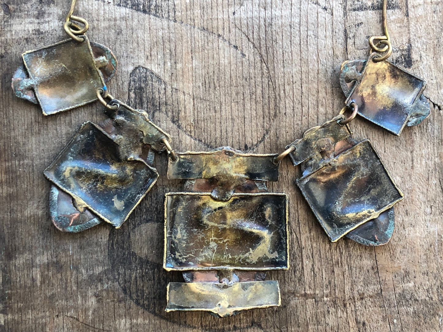 Vintage Mixed Metal Barbaric Arts & Crafts Copper, Brass and Silver Snake Necklace