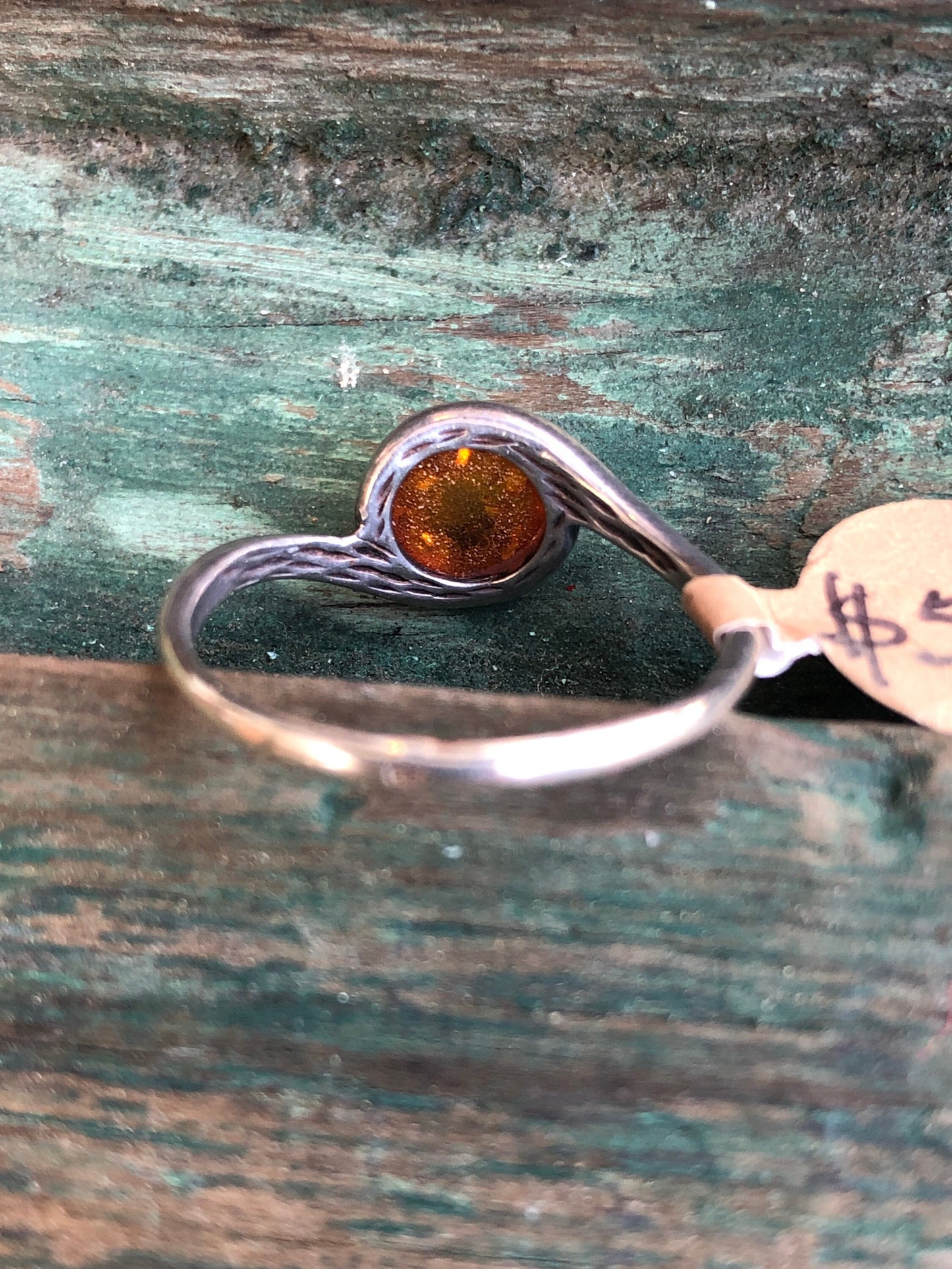 Vintage Sterling Silver Baltic Amber Modernist Ring sz 8