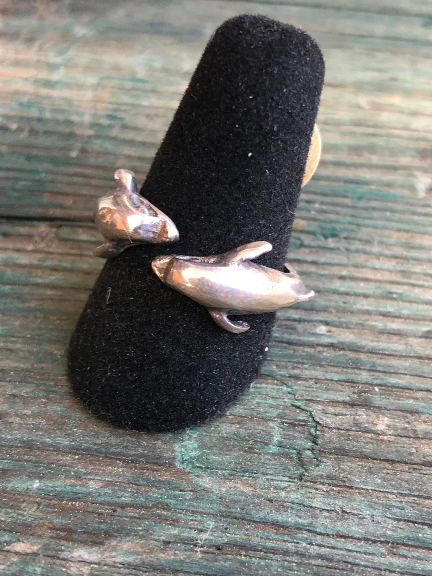 Vintage Sterling Silver Double Dolphin Open Bypass Ring