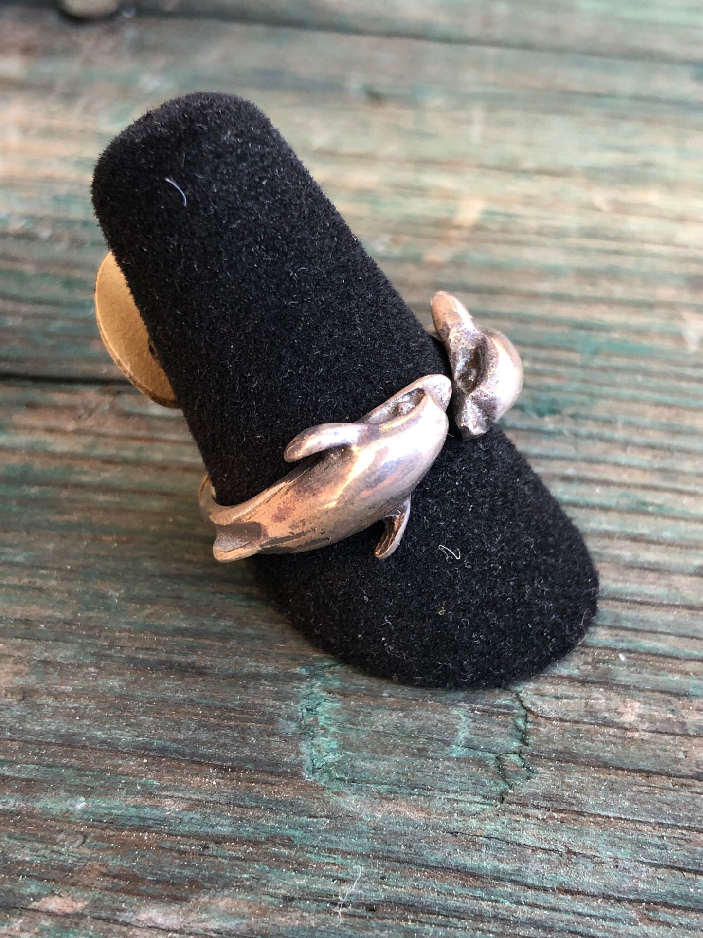 Vintage Sterling Silver Double Dolphin Open Bypass Ring