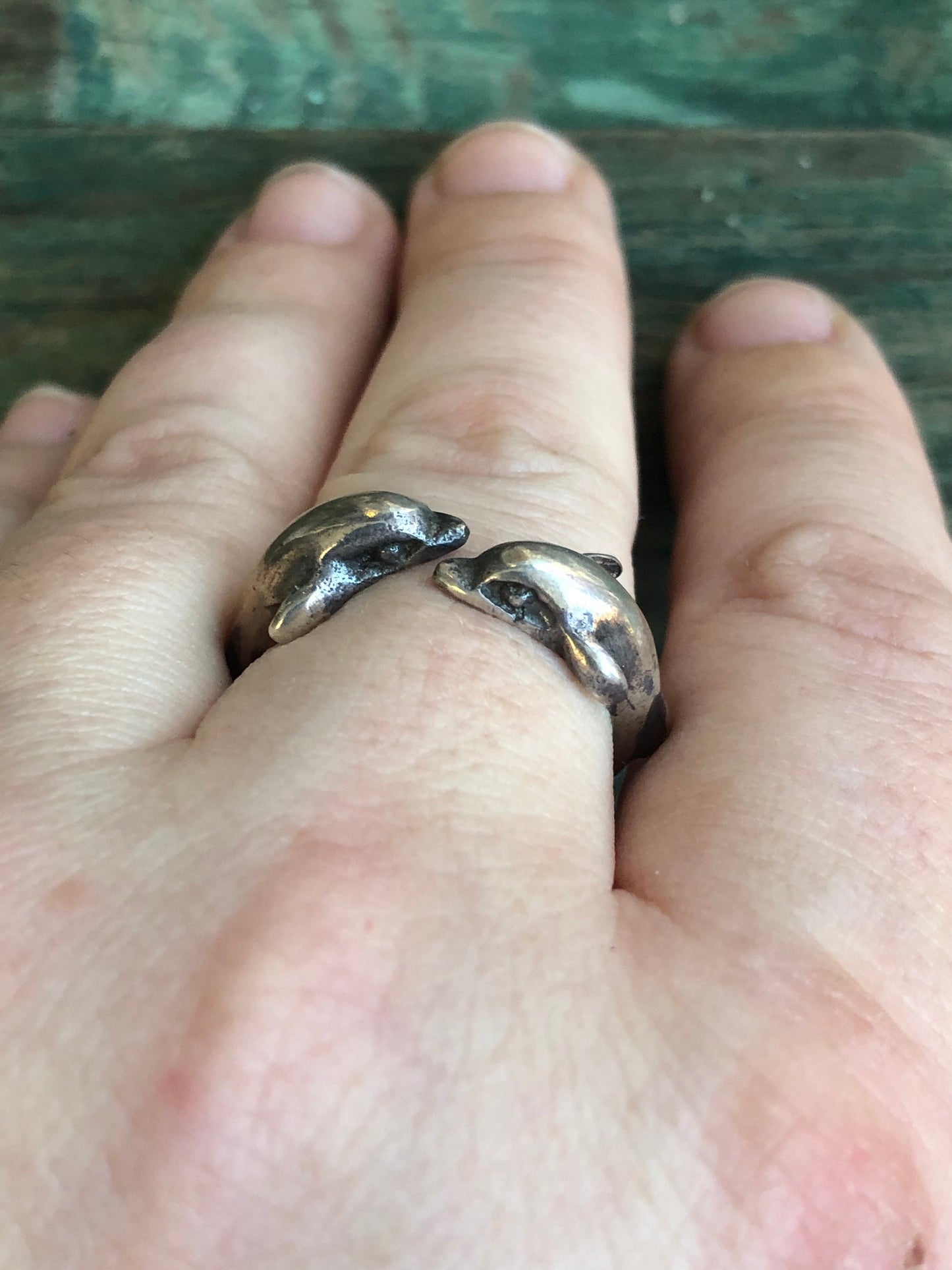 Vintage Sterling Silver Double Dolphin Open Bypass Ring