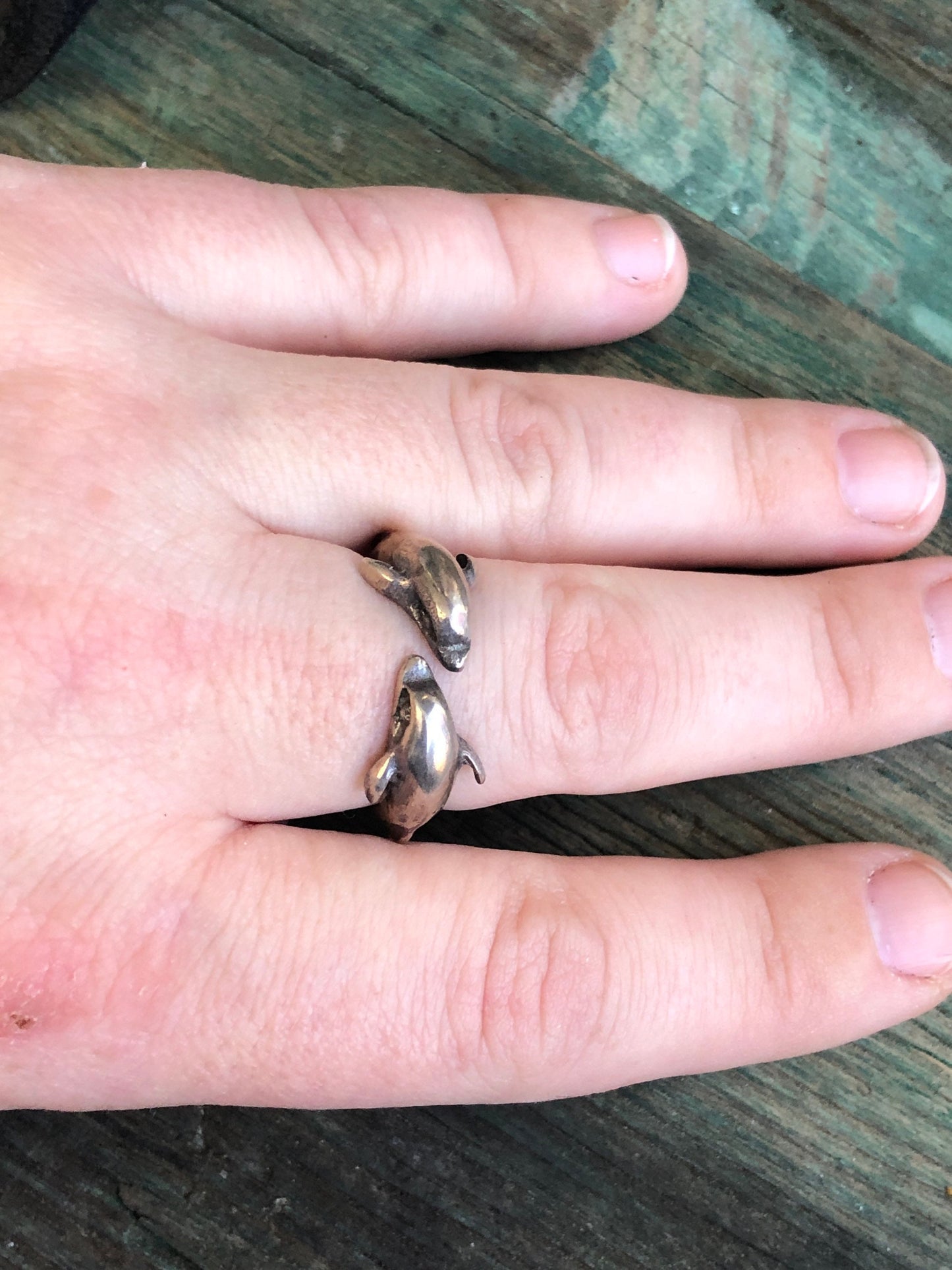 Vintage Sterling Silver Double Dolphin Open Bypass Ring
