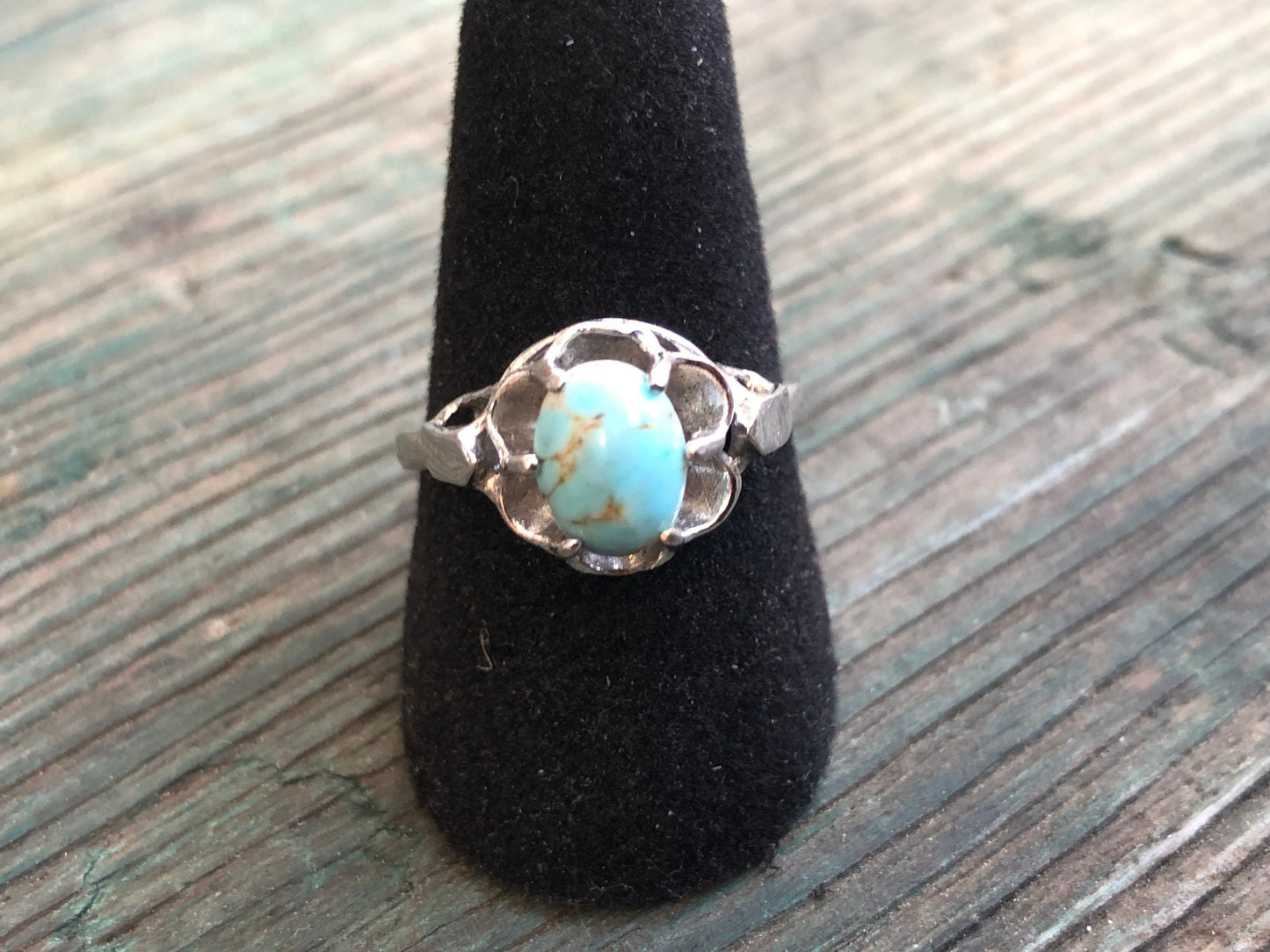 Vintage Sterling Silver & Turquoise Czech Hubbell Art Glass Signed Ring
