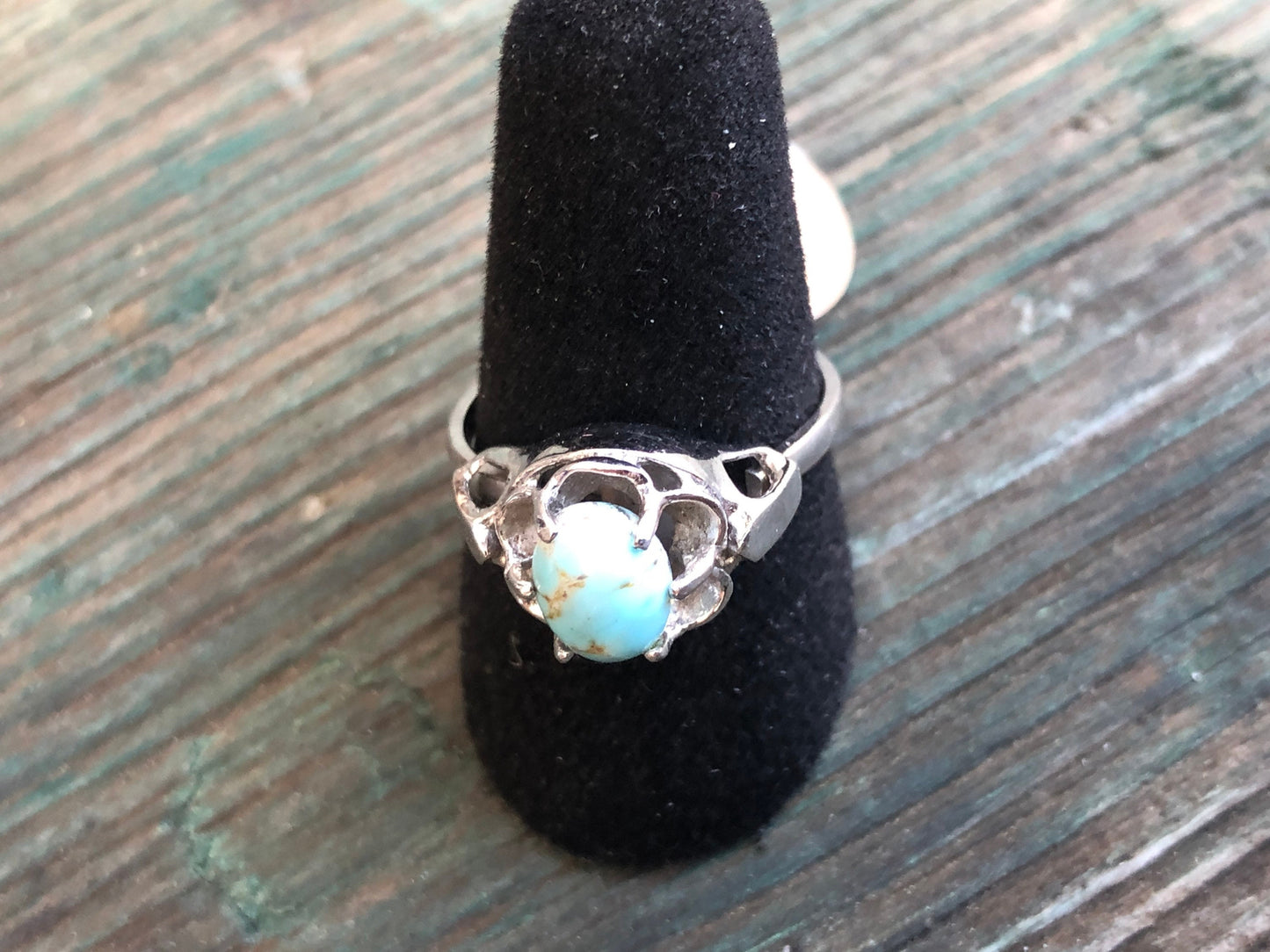 Vintage Sterling Silver & Turquoise Czech Hubbell Art Glass Signed Ring