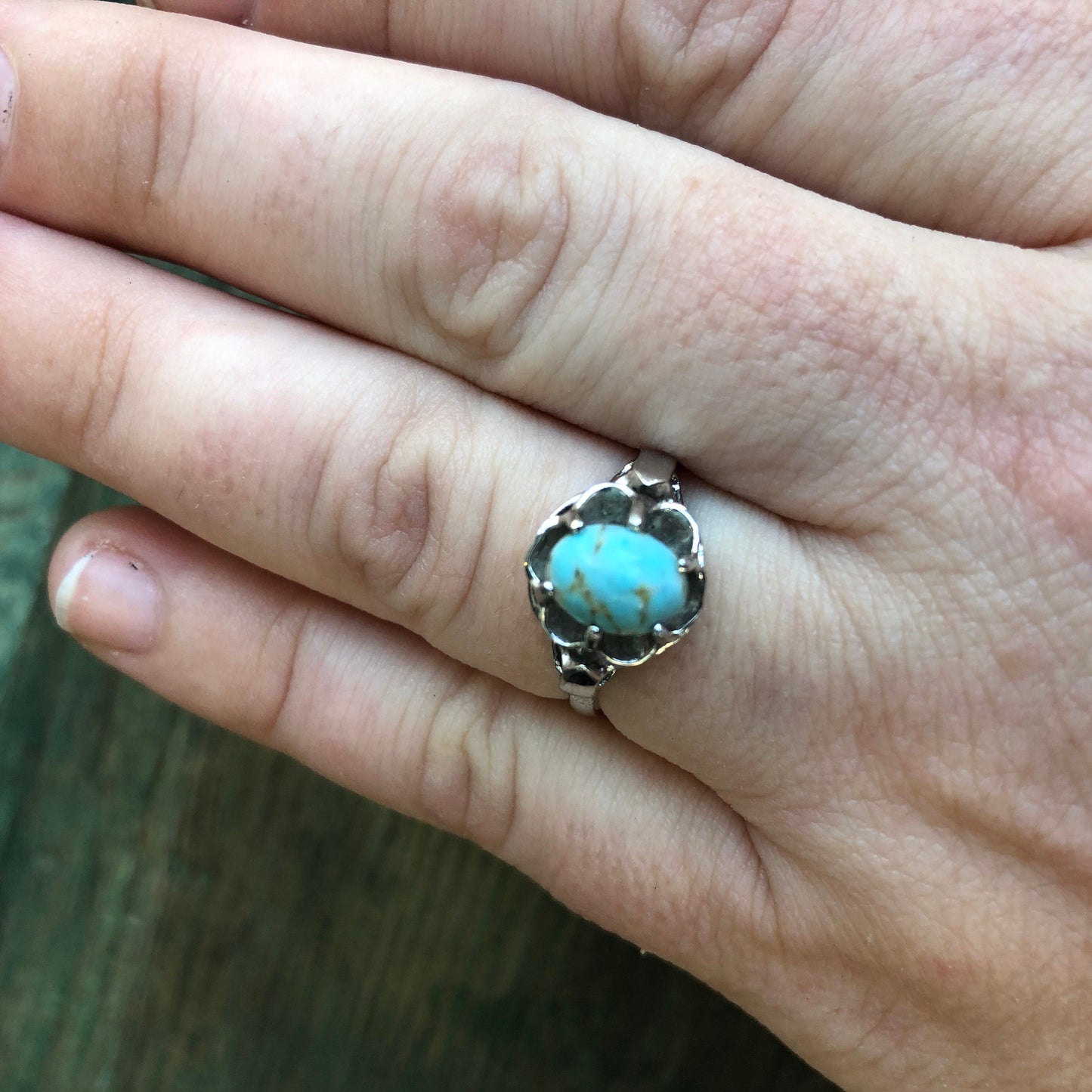 Vintage Sterling Silver & Turquoise Czech Hubbell Art Glass Signed Ring