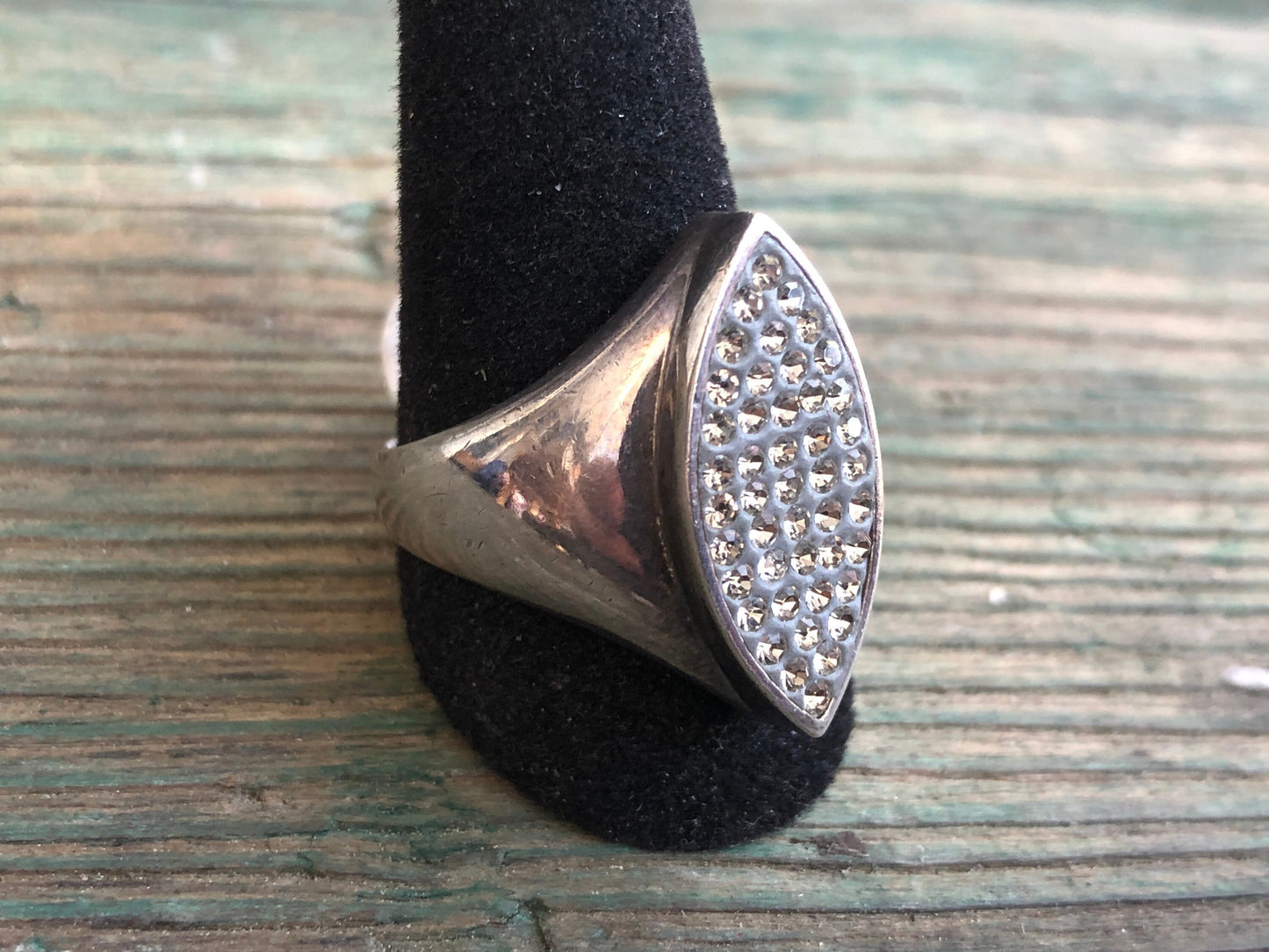 Vintage Super Sparkle Diamond Shaped Zircon Sterling Silver Ring