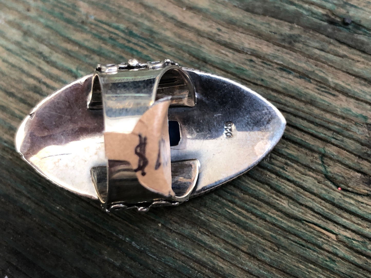 Vintage Blue Jadeite & Amethyst Long Ornate Moroccan Sterling Silver Ring