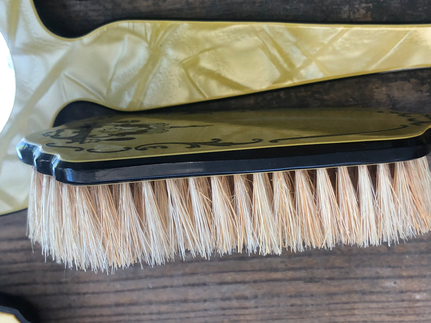 Antique 1920’s Marbleized Cream & Black Art Nouveau 6 pcs Vanity Set : Mirror, Brush & More