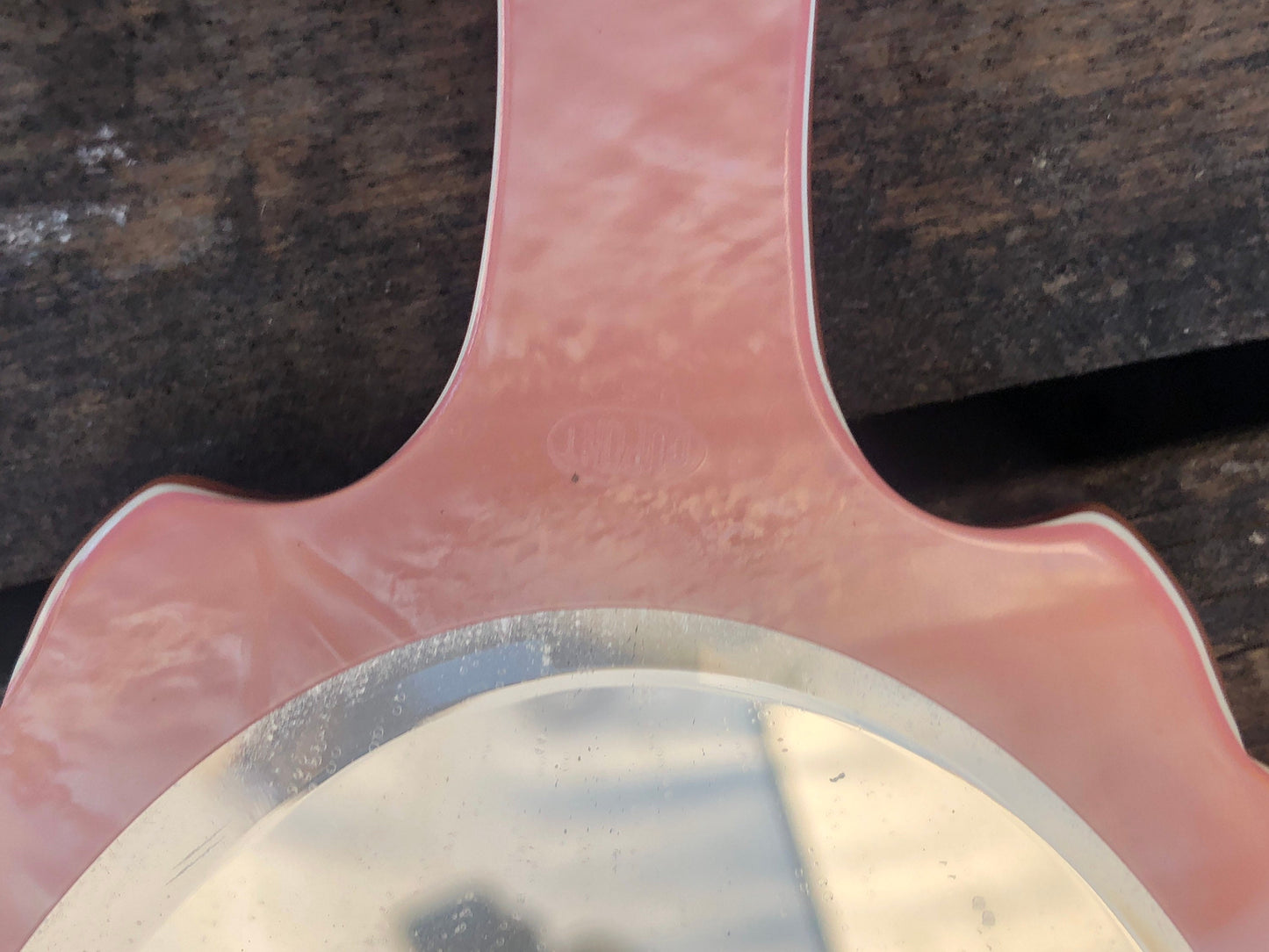 Vintage DuPont Pink Marbleized Vanity Set Mirror & Glass Jar