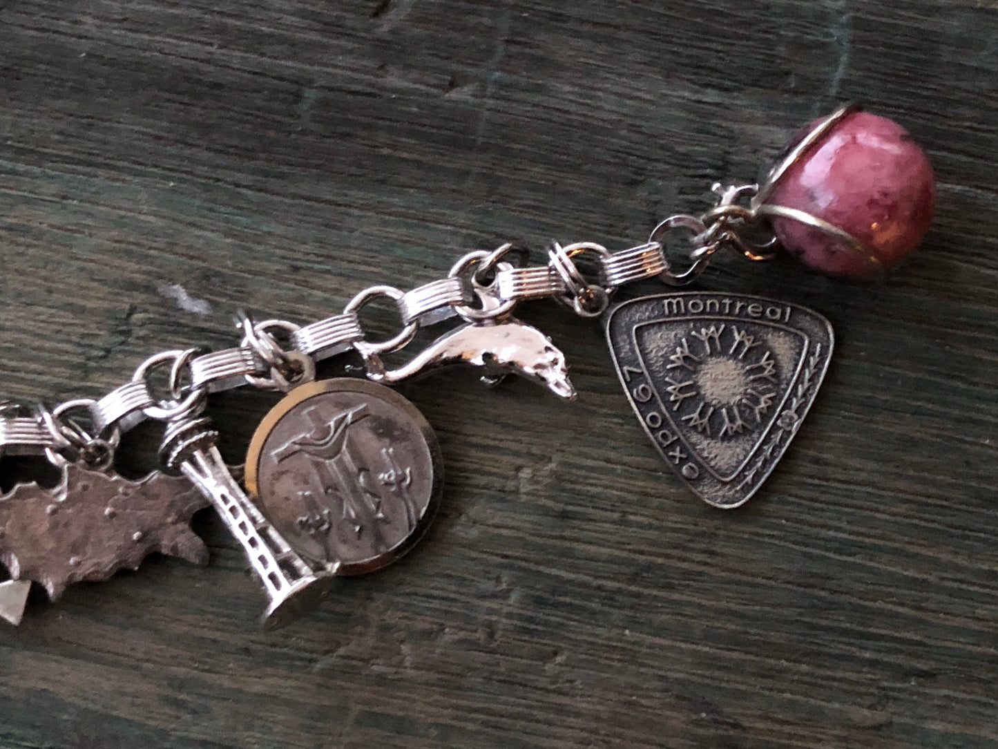 Sterling Silver Charm Bracelet w Dolphin, Scottie Dog, Drum, Elephant & More