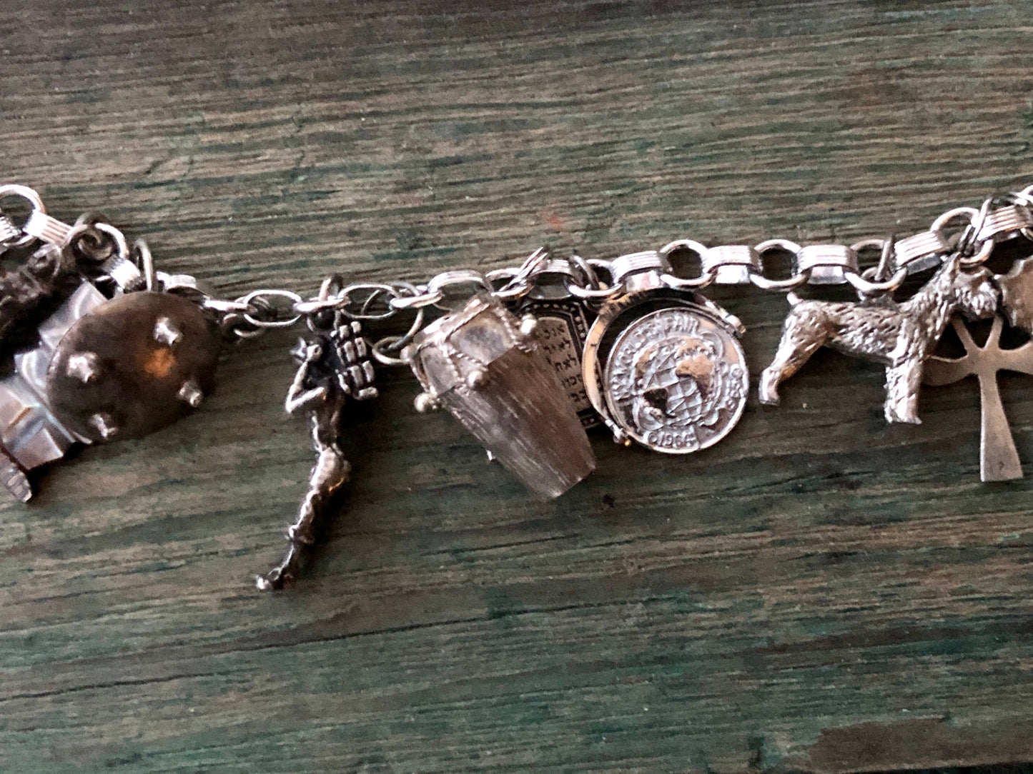 Sterling Silver Charm Bracelet w Dolphin, Scottie Dog, Drum, Elephant & More